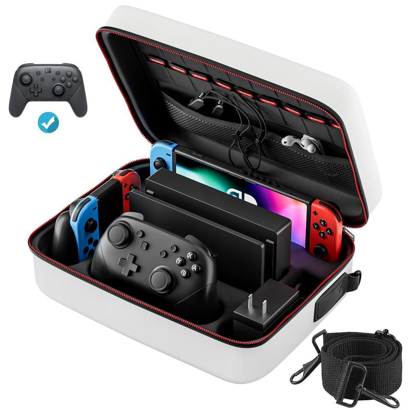 Switch Case for Nintendo Switch and Switch OLED Model, Portable Full Protection Carrying Travel Bag with 18 Game Cards Storage for Switch Console Pro Controller Accessories Black