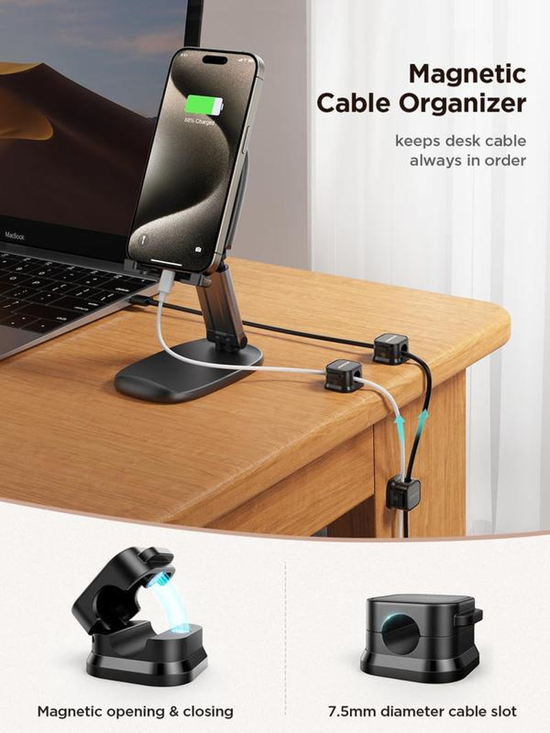 6 Pack Magnetic Cable Clips [Cable Smooth Adjustable] Cord Holder, under Desk Cable Management, Wire Holder for Home Office Desk Phone Car Wall
