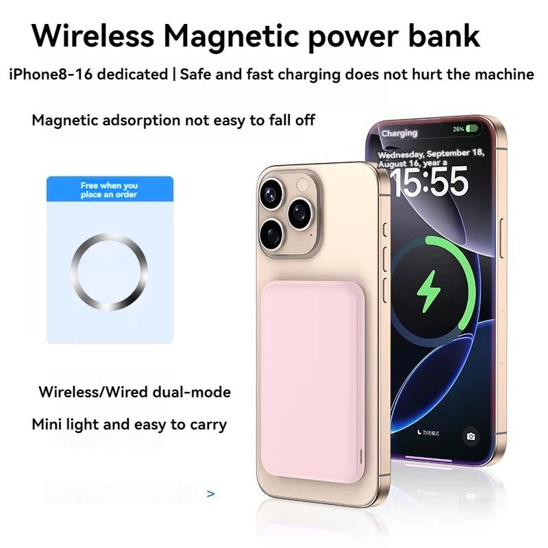 Ultra-Slim 5000Mah & 10000Mah Magnetic Wireless Power Bank - Portable Fast Charger for Iphone12/13/14/15/16Plus/Pro Max/Mini & All Devices - Sleek Design for On-The-Go Power Charging