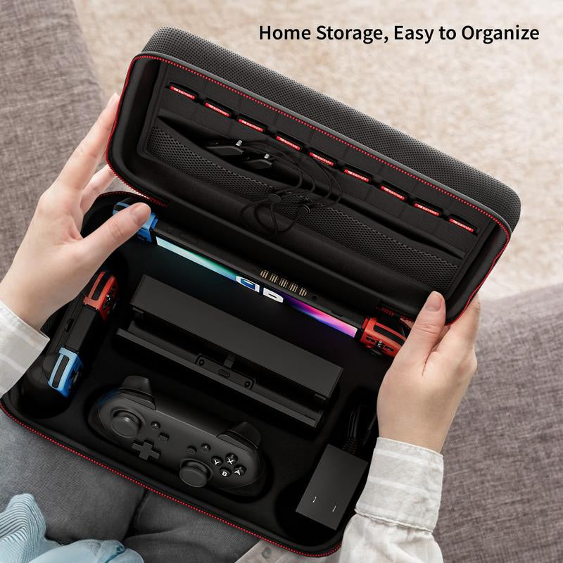 Switch Case for Nintendo Switch and Switch OLED Model, Portable Full Protection Carrying Travel Bag with 18 Game Cards Storage for Switch Console Pro Controller Accessories Black